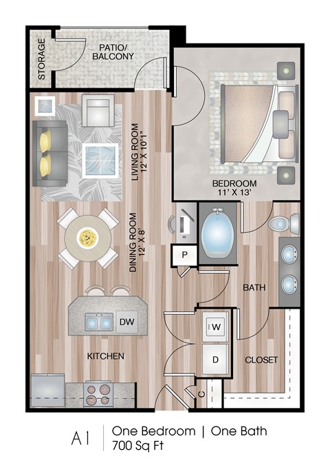 700 Square Foot One Bedroom Apartment Floor Plan